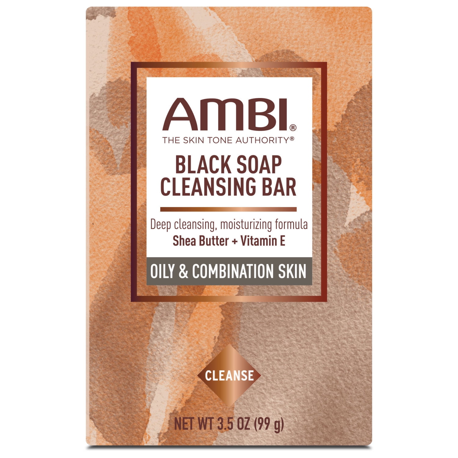 Ambi Black Soap Cleansing Bar, Deep Cleansing, Moisturizing Formula with Shea Butter + Vitamin E for Oily & Combination Skin, 3.5 OZ