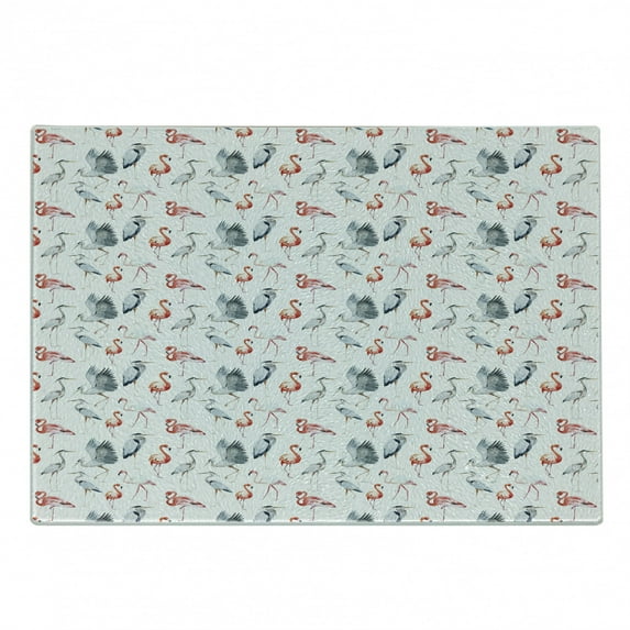 Flamingo Cutting Board, Heron and Flamingo Birds with Watercolor Design Wildlife Nature, Decorative Tempered Glass Cutting and Serving Board, Small Size, Grey Vermilion White, by Ambesonne