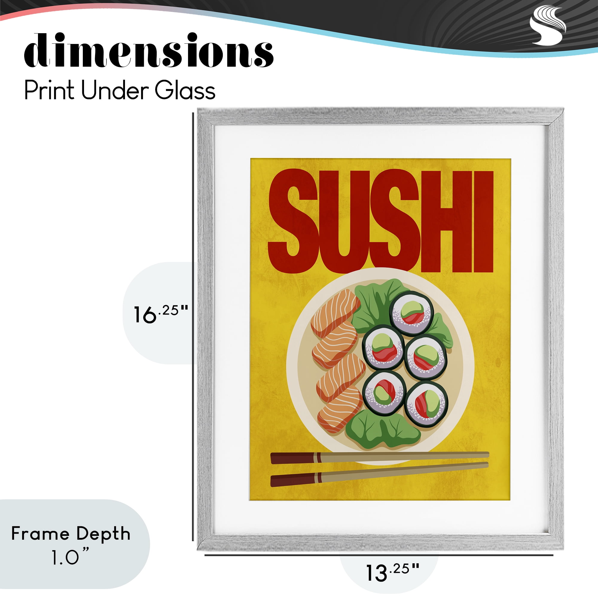 Stupell Industries Bright Sushi & Chopsticks Gray Framed Print Under Glass, design by Marcus Prime