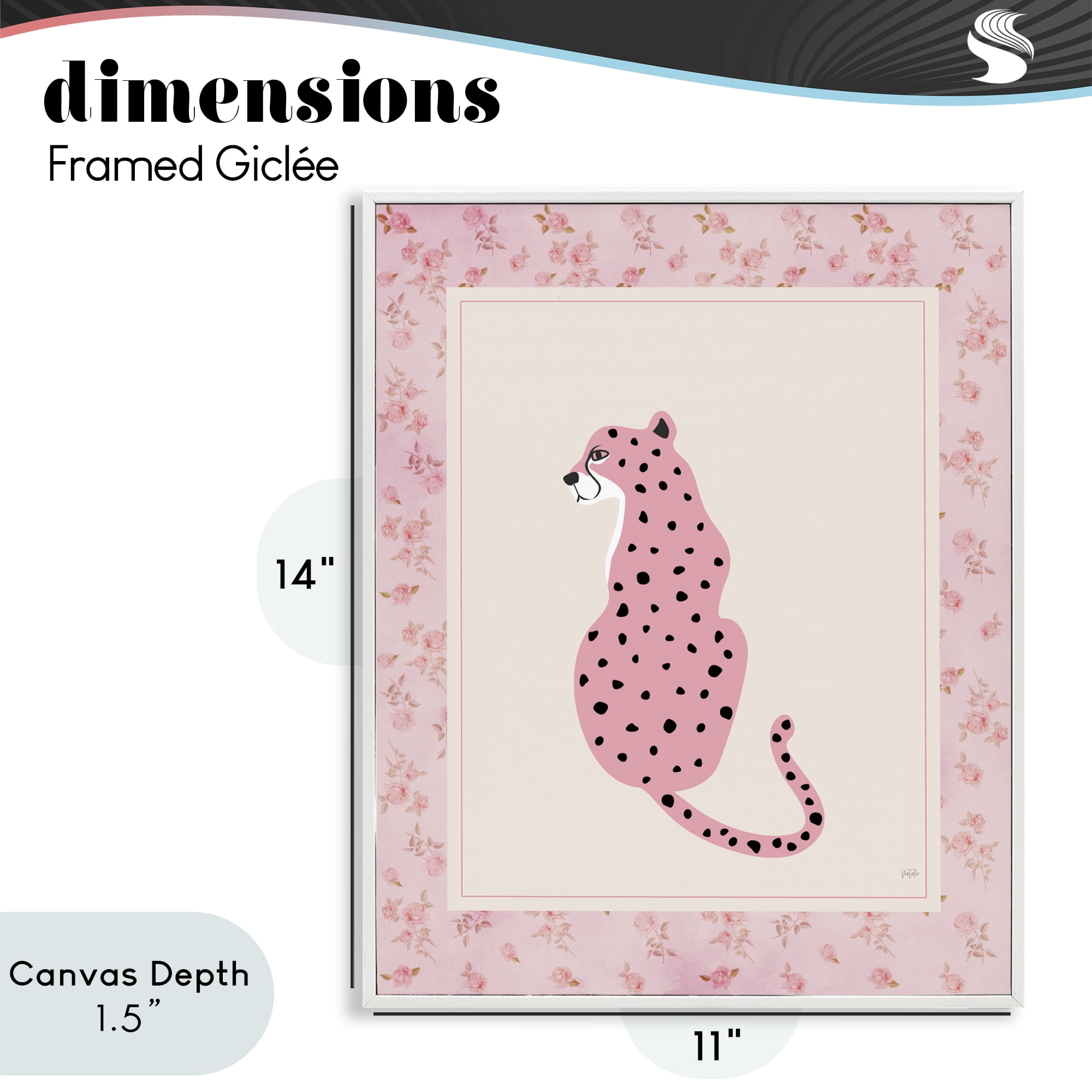Stupell Industries Pink Sitting Cheetah with Border White Framed Giclee Art, design by Natalie Carpentieri