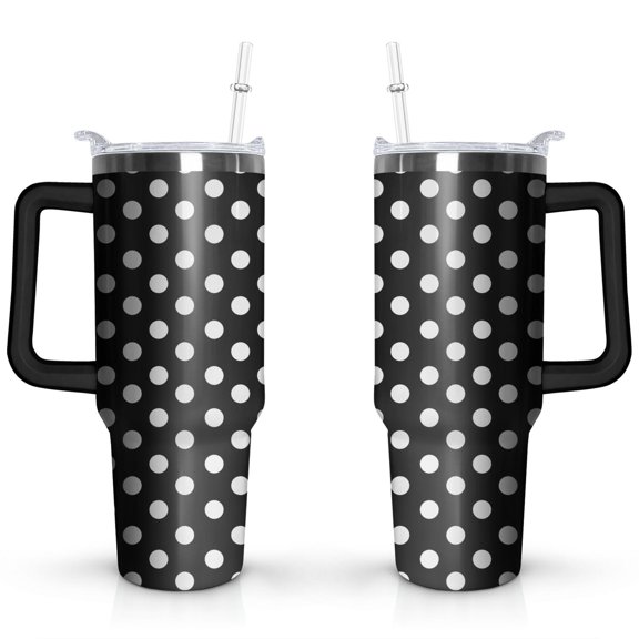 Black & White Dots 40 OZ Tumbler Cup with Lid and Straw for Water Iced Tea Coffee Smoothie and More