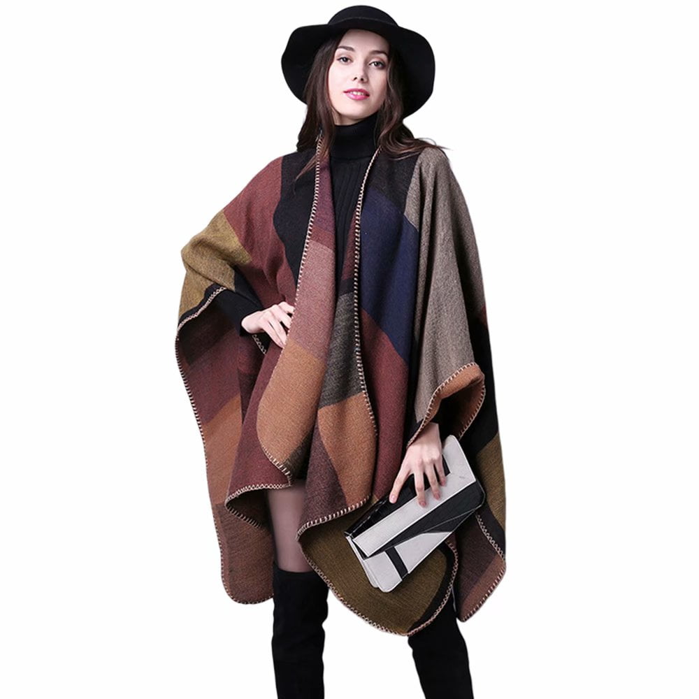 Women's Winter Scarf Shawls, Large Cardigan Plaid Sweater Poncho Cape Coat Open  Front Blanket Shawls and Wraps, Christmas Gifts - Walmart.com