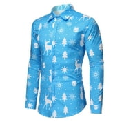 Men Casual Snowflakes Christmas deer Printed Christmas Shirt Top Blouse