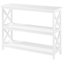 YEXJ 42 Inch Long Console Sofa Table, X Design Narrow Entryway Hallway Table w/ 3 Storage Shelves for Living Room, White