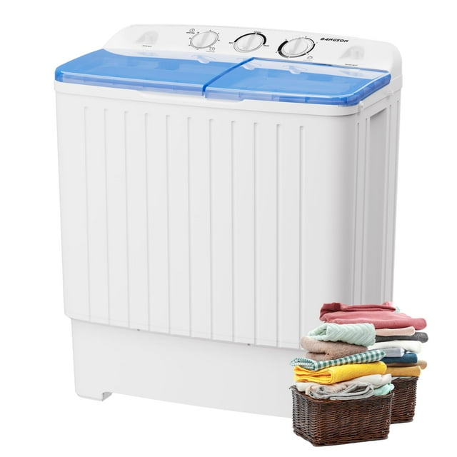Lavadora BANGSON portátil con bañera doble de 8 kg/3 kg, color blanco y azul