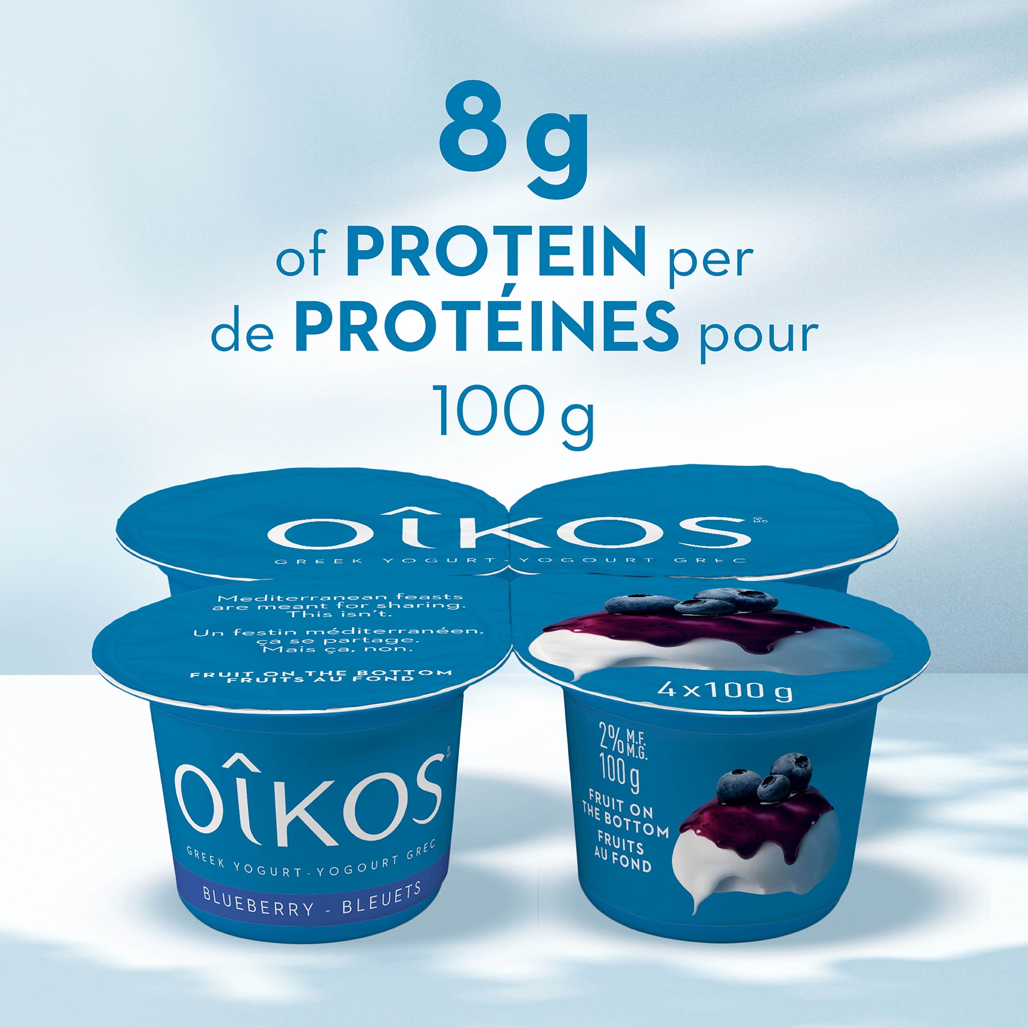 Oikos Greek Yogurt, Blueberry, Fruit on the Bottom, 2% M.F, 4x100g