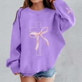 thumbnail image 2 of Telankuip Girls Christian Sweatshirts Kids Cute Pink Bow Loose Crewneck Sweatshirt for Teens Aesthetic Cross Graphic Printed Long Sleeve Sports Casual Pullover Tops for Daily Wear Purple 110, 2 of 4