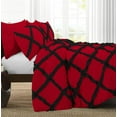 thumbnail image 3 of D.N.G. BEDDINGS 3 Piece Luxury Two Tone Diamond Ruffle Pattern Comforter Set Premium Super Soft, All Season 800 Thread Count, 100% Egyptian Cotton, Oversized Super King Size Black/Red Solid Color, 3 of 4