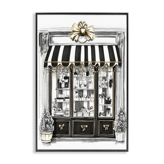 Stupell Industries Striped Paris Shop Facade Black Framed Giclee Art, design by Petal Prints Design