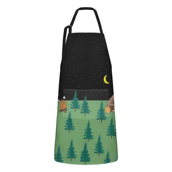Green Bigfoot and Campfire Pattern Apron-Garden Aprons for Women with Pockets-Cotton Linen Waterproof Kitchen Cooking Gardening Aprons Adjustable for Kitchen,Cooking,BBQ and Salon 33x27 Inch