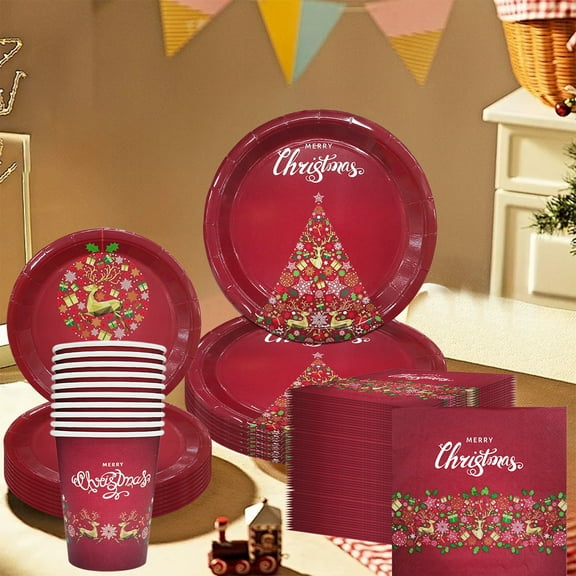 Dmlowu Christmas Paper Plates and Napkins Set - Christmas Decorations Paper Plates, 10pcs ​Disposable Christmas Party Plates and Cups and Napkins Sets for Holiday Party Decor