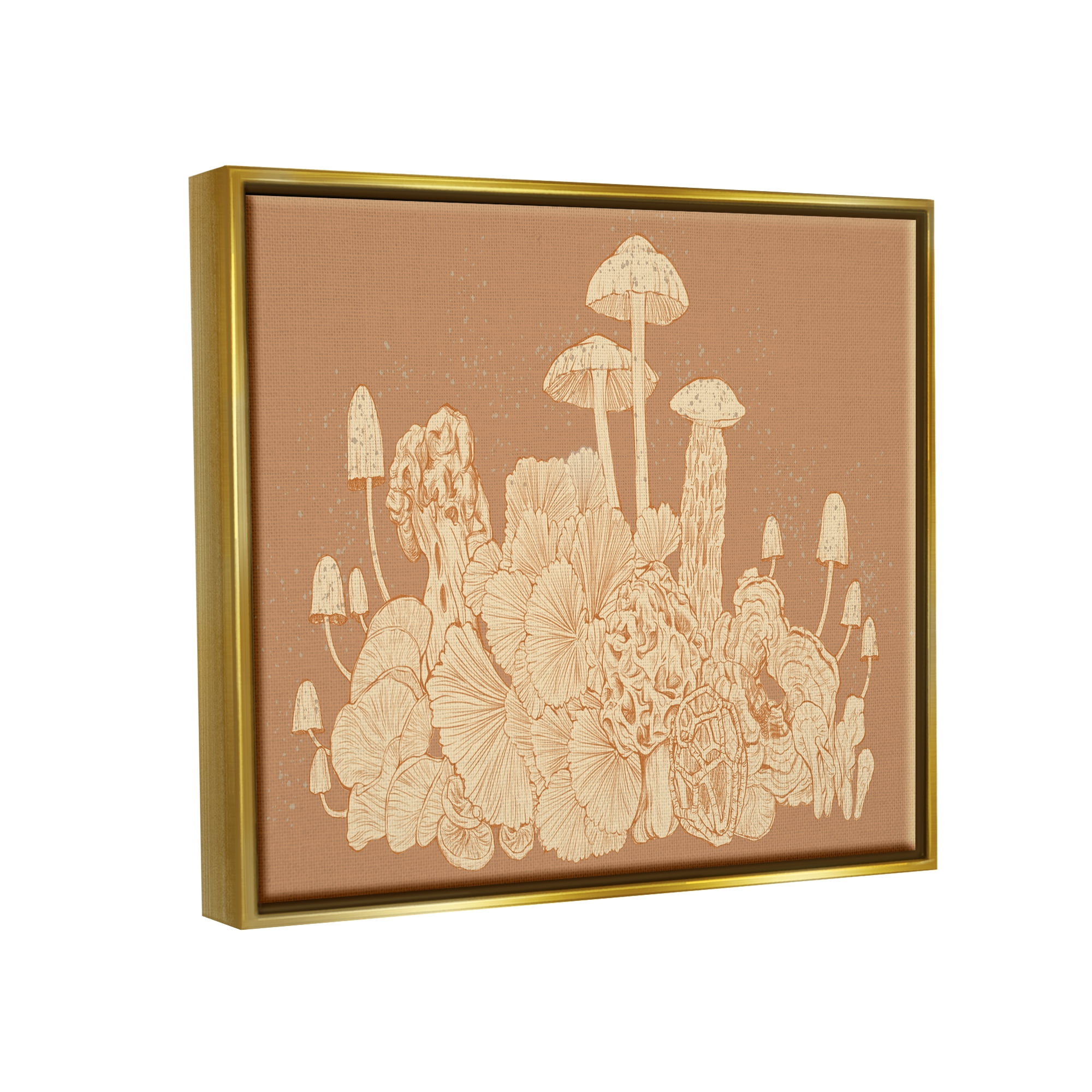 Stupell Industries Neutral Beige Woodland Mushrooms Botanical & Floral Painting Gold Floater Framed Art Print Wall Art