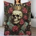 thumbnail image 3 of HENGT Skull Blanket Rose Mexican Crown Skull Halloween Throw Blankets Decor Soft Cozy Air Conditioning Flannel Bed for Sofa Couch Camping Travel Bedding Gifts All Season Birthday Men/Women, 3 of 6