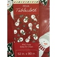 thumbnail image 2 of Christmas Trees Snowmen Snowflakes on red PVC Free PEVA Vinyl Tablecloth Flannel Backed 52"x52" Square, 2 of 3