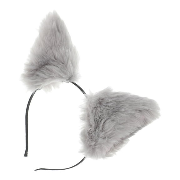 Milisten Soft Grey Plush Ear Headband Expandable Hair Hoop for Festival Party Accessories