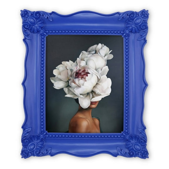 Blue 8x10 Picture Frame for Wall and Tabletop, Vintage Photo Frame with Flower Carving Ornaments