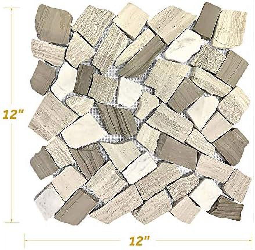 FUSTONE Decorative Tiles Interlocking Tumbled Pebble Tiles (10-Sheets) Kitchen Floor Bathroom Patio Stone Tile for Indoor and Outdoor Use Natural River Rock Stones FP206-10