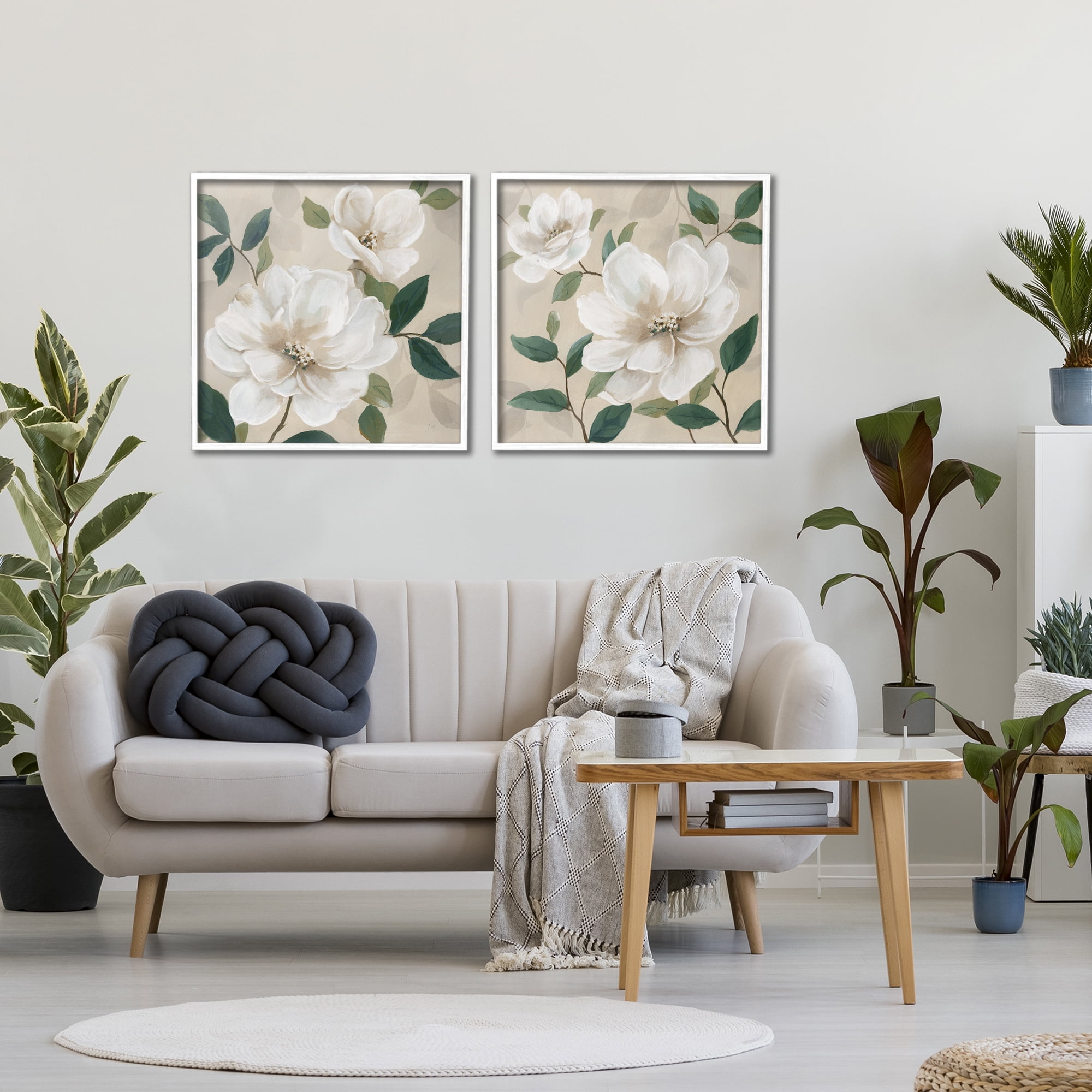 Stupell Industries Serene White Blossoms & Foliage 2 Piece White Framed Giclee Art Set, design by Nan