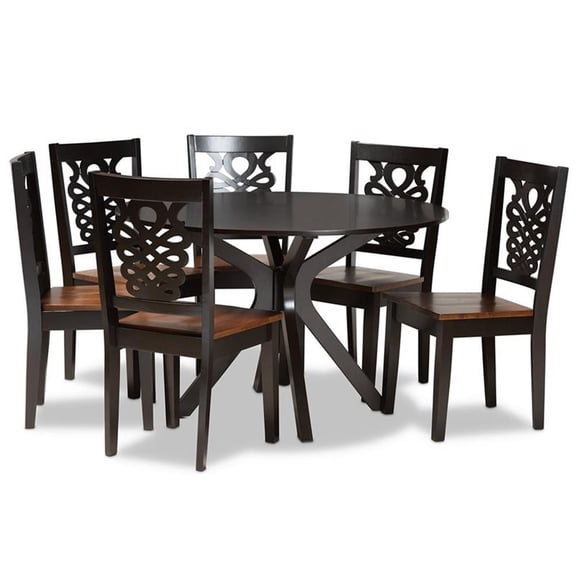 Bowery Hill Two-Tone Brown Finished Wood 7-Piece Dining Set