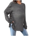 thumbnail image 3 of QIUOMBBP Maternity Solid Long Sleeve Women's Maternity Long Sleeve Crew Neck Ribbed Sweater with Side Buttons Gray XL, 3 of 9