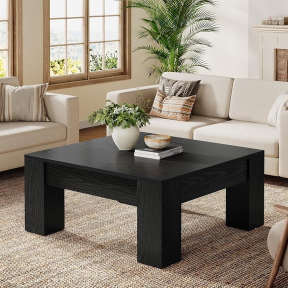 Tribesigns Square Coffee Table, 39-Inch Modern Wooden Coffee Table with Sturdy Legs for Living Room, Easy Assembly, Black