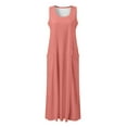 thumbnail image 5 of MIXUE Summer Dresses for Women Linen Solid Color Round Neck Sleeveless Pocket Casual Maxi Dress Activewear,Red,XXL, 5 of 6
