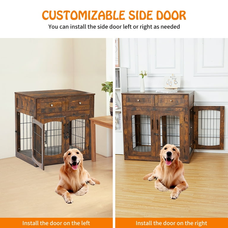 Wooden Dog Crate Furniture 39.4 Heavy Duty Dog Kennel with 2