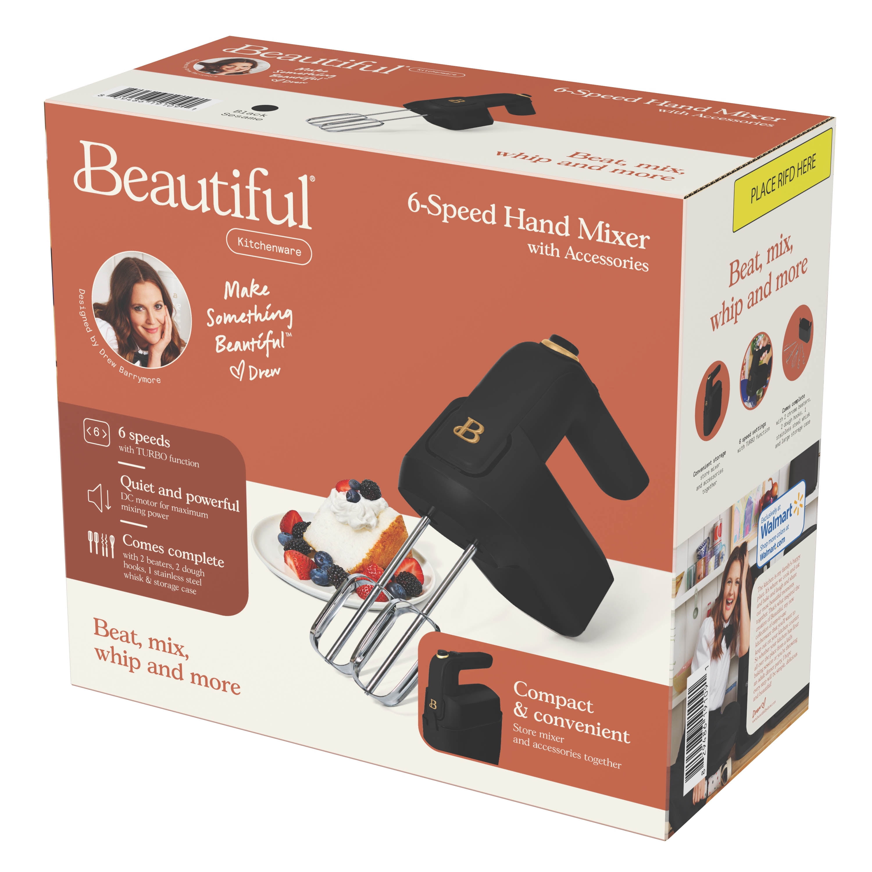 Beautiful 6-Speed Electric Hand Mixer, Black Sesame by Drew Barrymore