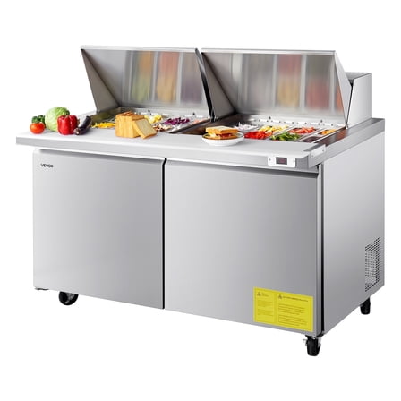 VEVOR 60"W Commercial Refrigerator, 15.4 Cu. Ft Sandwich Prep Refrigerated Table,Mega Top Food Prep Fridge with 24 Pans and Cutting Board,Stainless Steel Salad Prep Cooler for Restaurant,Food Truck