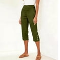 thumbnail image 6 of Capris for Women Summer New Women's Sport Capris Casual Elastic Waist Cropped Trousers with Pocket Straight Leg Split Hem Capris with Button Decor, 6 of 8