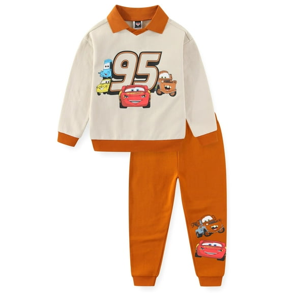 Disney Cars Lightning McQueen Long Sleeve Polo Shirt and Pants Set (Boys), 2 Piece Set, Sizes 4-7
