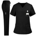 thumbnail image 2 of Medical Nurse Uniform for Women 2 Piece Solid Scrubs Set Lightweight Comfy Short Sleeve V-Neck Tunics with Elastic Drawstring Waist Pants, 2 of 5