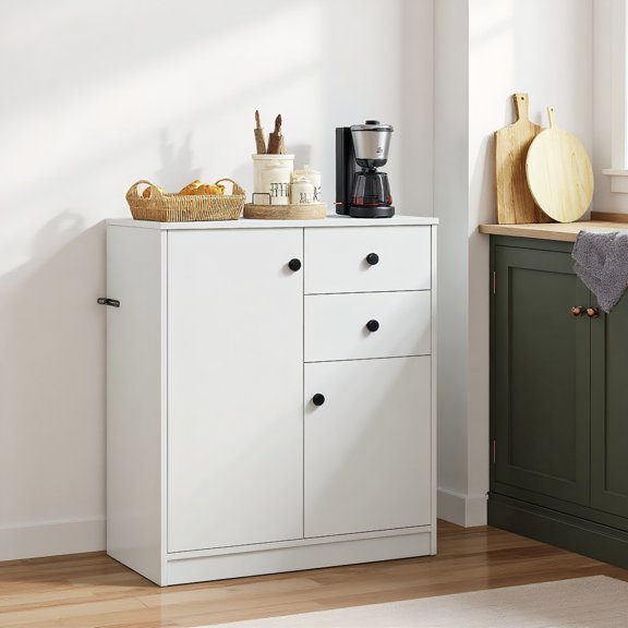 YYAo Bathroom Storage Cabinet, Toilet Storage Cabinet, 2-Door Free-standing Kitchen Sideboard with Adjustable Shelves-White