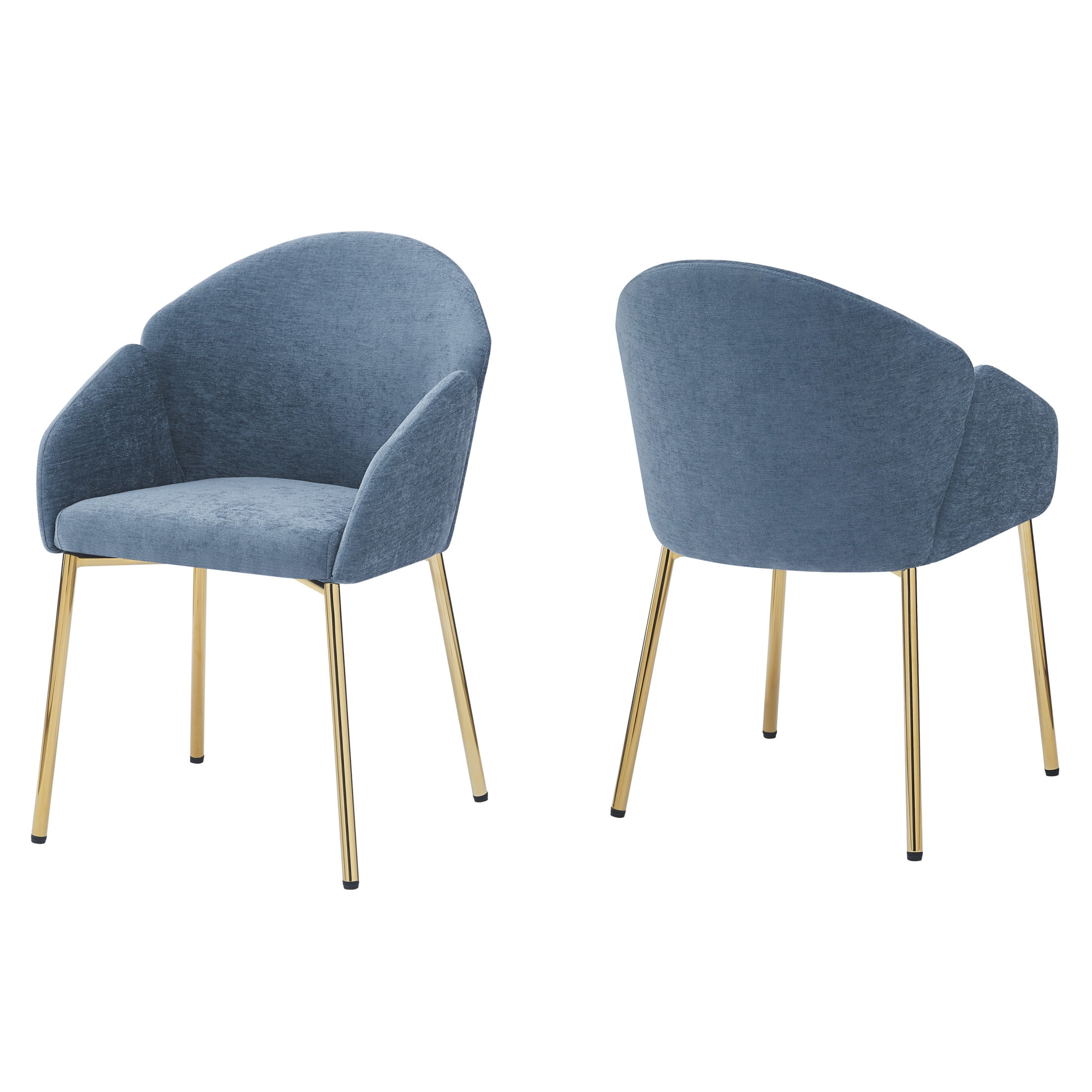Set of 2 Blue Polyester Round Back Dining Chairs
