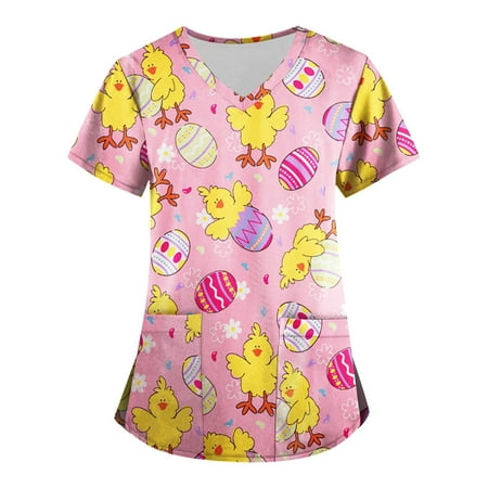 

XHJUN Long Sleeve Scrub Tops Women Easter 2026 Women s Funny Bunny Scrub Nurse Workwear Comfy Shirt Blouses Clothing Yellow XXXL