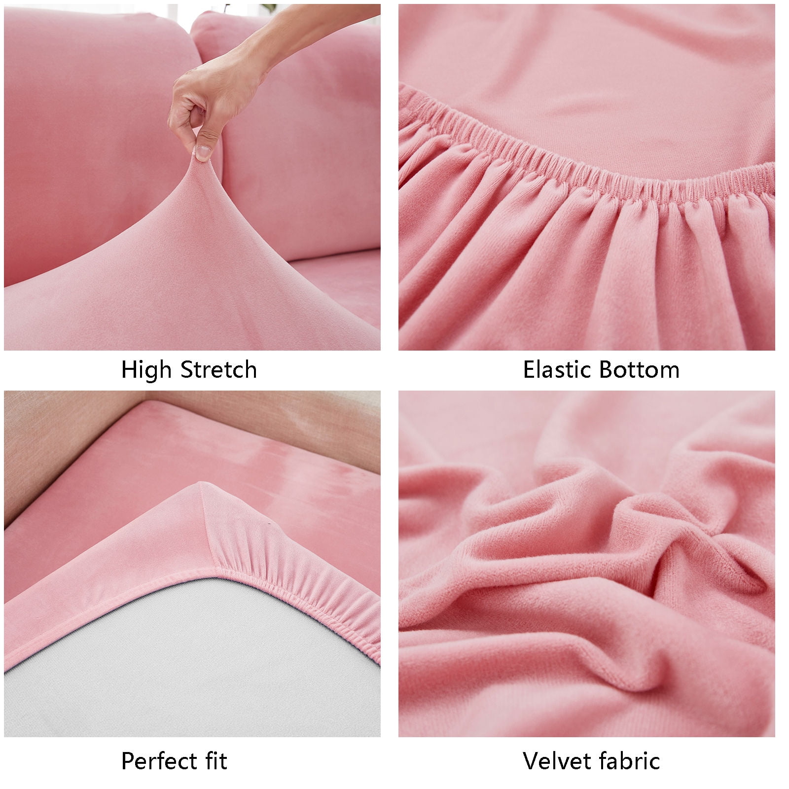 Velvet 1 2 3 Cushion Couch Cushion Cover for L-Shaped Sofa Chaise Longue Sofa Slipcover, Stretch Sofa Cover Non-slip Soft Furniture Protector -Pink-Loveseat