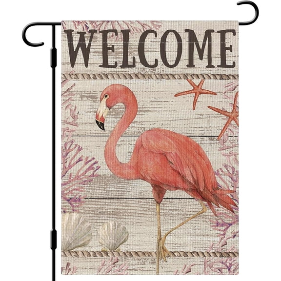 Welcome Flamingo Garden Flag 12 x 18 Inch Double Sided Vertical Burlap Farmhouse Yard Flag Summer Seasonal Outdoor House Decoration