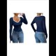 thumbnail image 3 of Camisetas Ajustadas con Cuello en Forma de Corazón para Mujer, Tops de Punto Acanalado con Mangas Largas Acampanadas Azul Marino M, 3 of 7