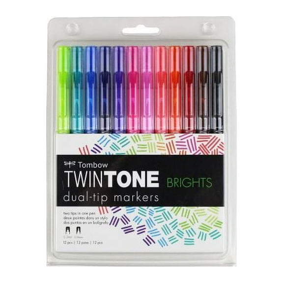 Tombow 61500 TwinTone Marker Set, Bright, 12-Pack