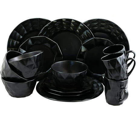

Elama Retro Chic 16-Piece Glazed Dinnerware Set in Black(pack of 2)