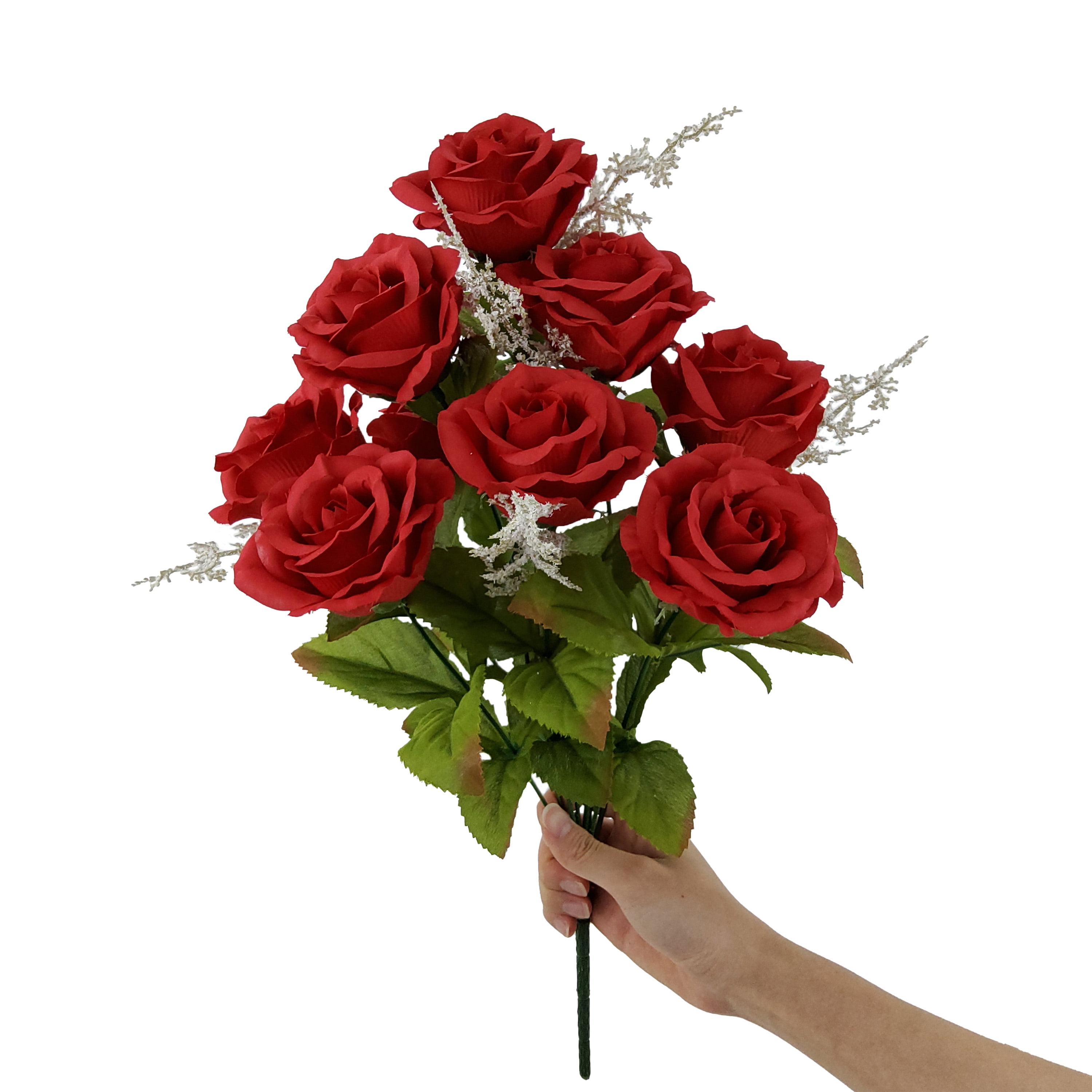 (2 pack) Mainstays Indoor Artificial Rose Bush, Red Color, Assembled Height 17.5"