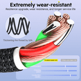 thumbnail image 4 of Firsting 100W 3-in-1 USB Charger Cord Cell Phone Charging Cable Fast Charging Data Cable, Black, 4 of 10