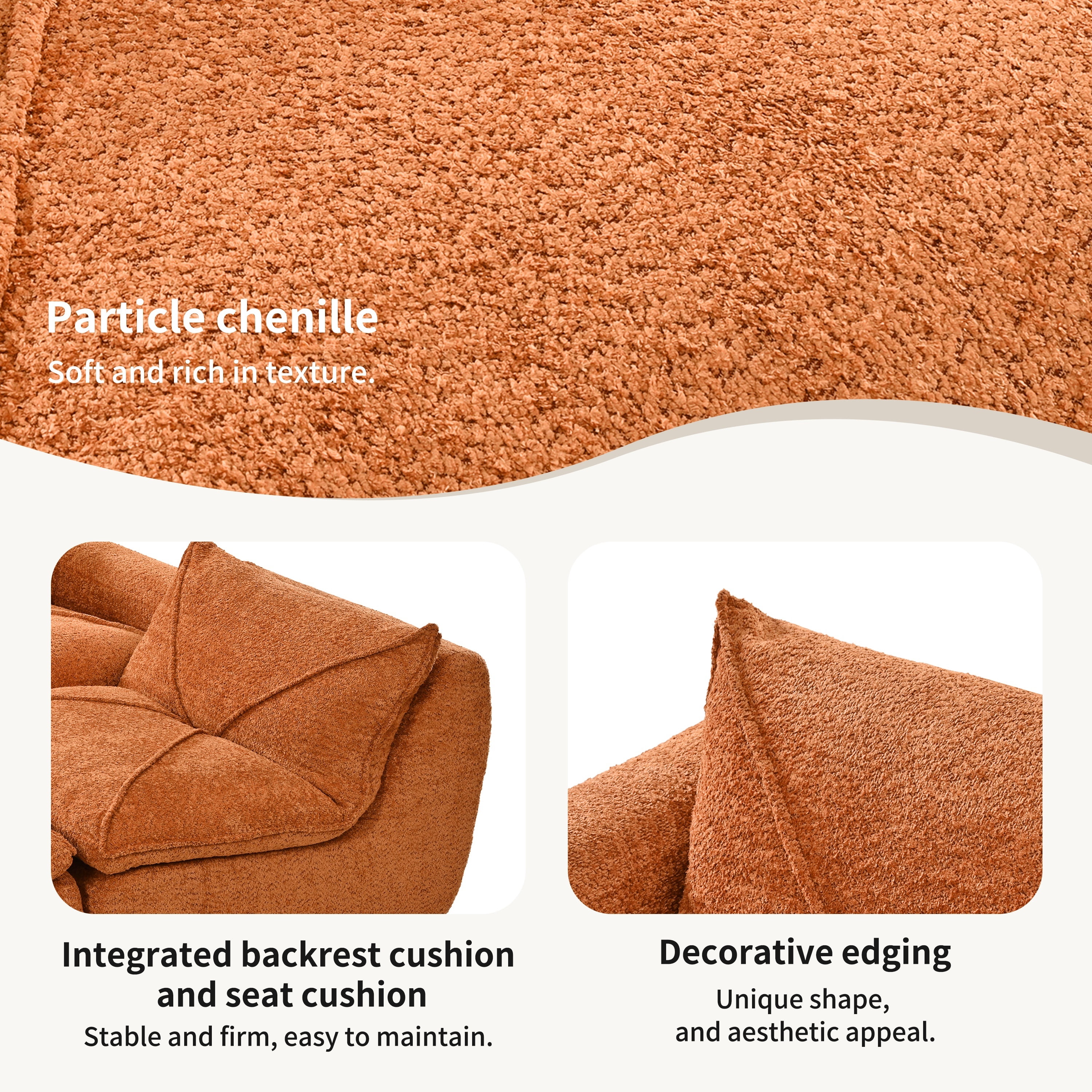 EPOWP 116'' Modular Sectional Sofa, L Shaped Boneless Cloud Couch, Convertible Chenille Couches Set with Ottoman, Memory Foam Sectional Couches for Living Room, Comfy Floor Sofa, No Assembly(Orange)