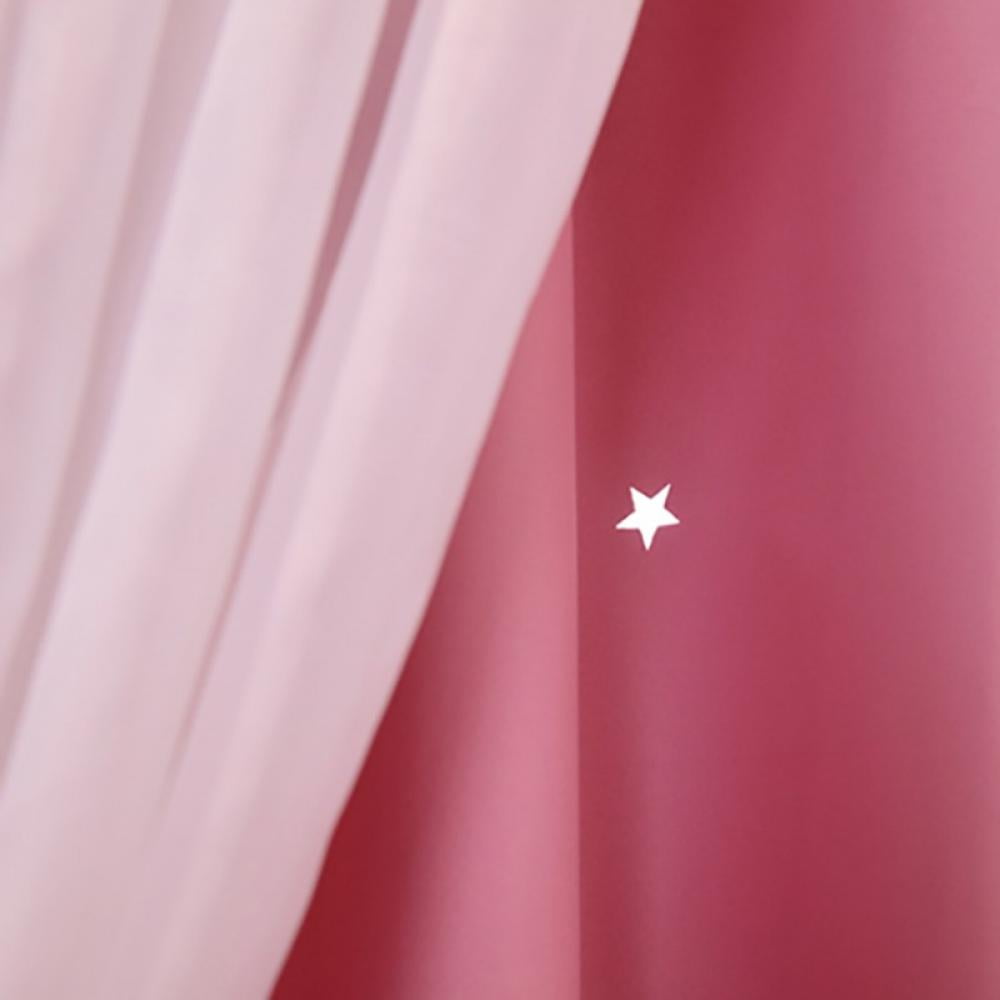 Blackout Curtains, Double Layers Hollow Out Stars Window Curtains,2 in 1 Fabric and Gauze Window Curtains Panel (Pink-Star Cutout,39x78inch)