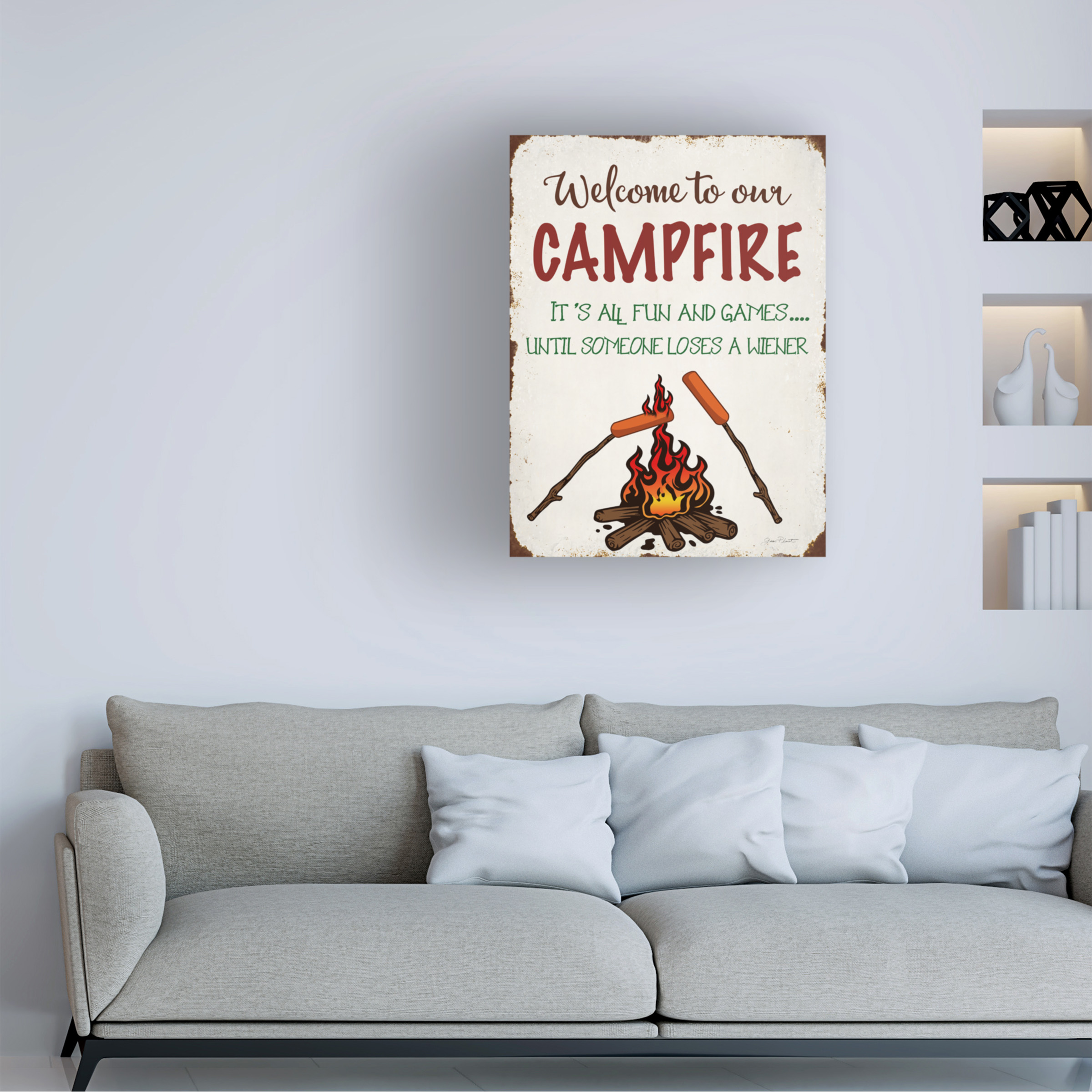 Canvas Wall Art - Jean Plout 'Welcome To Our Campfire 1' Wall Art for Living Room, Bedroom, or Office DÃ©cor by Trademark Fine Art - 35 x 47 Inches