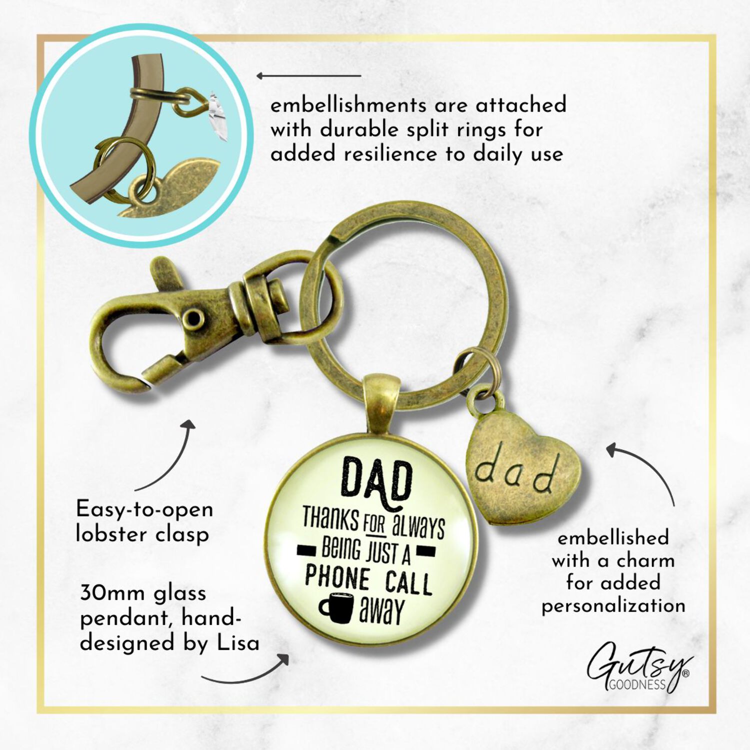Father Gutsy Goodness Bronze Keychain Dad Thanks Being Just A Phone Call Away Love From Daughter Gift