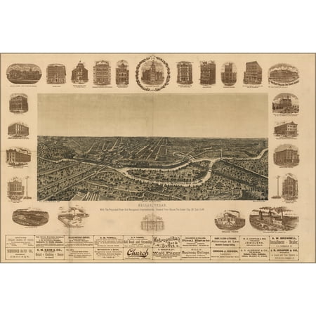 24"x36" Gallery Poster, map of Dallas, Texas. 1892