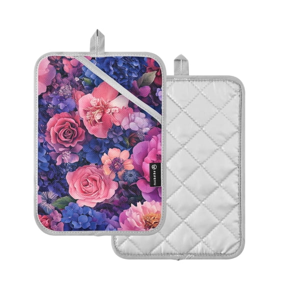 Yayeee Pot Holders Kitchen Heat Resistant with Pockets 7"x9.8" Cotton Oven Cooking Hot Pads, Vibrant Art Flowers