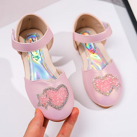 

kpoplk Toddler Shoes Boys Rhinestone Sequins Heart Single Shoes Girls Dancing Sandals Baby Pearl Shoes Toddler Sandals Girls(Pink)