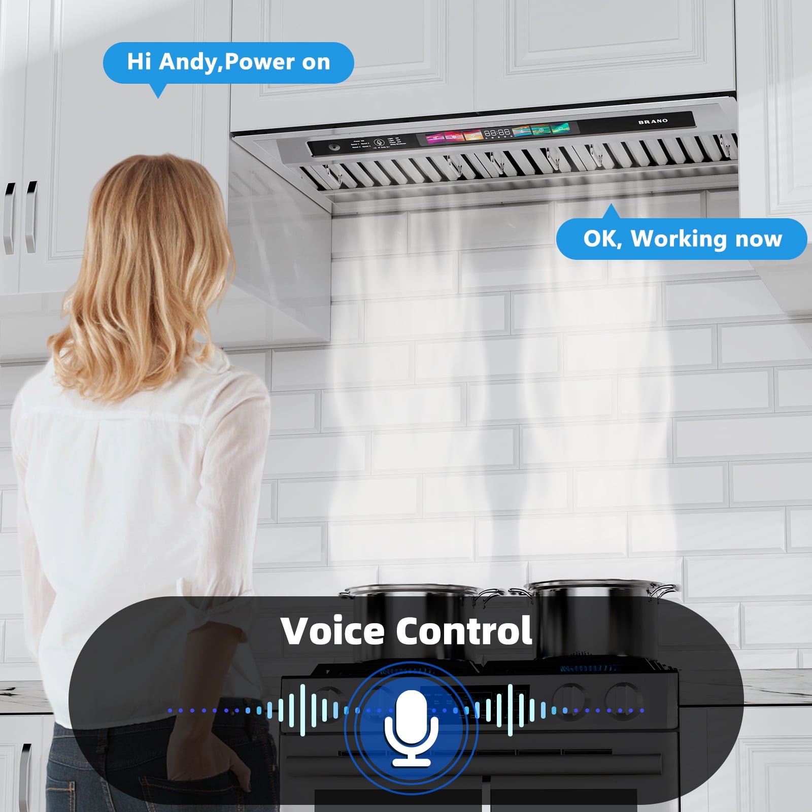 Brano 36-Inch Built-in Range Hood Insert , Voice/Gesture/Touch Control, 900 CFM, 4-Speed, Ducted/Ductless, Adjustable Lights